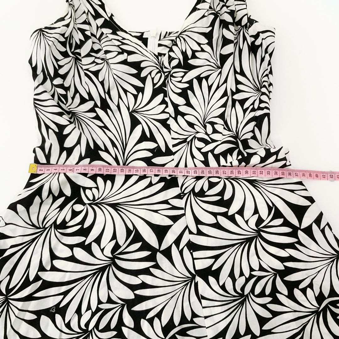 SACHA DRAKE - Black & White Leaf-Print Cotton Dress