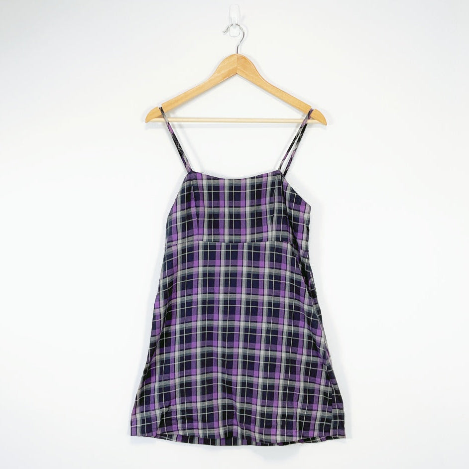 FACTORIE - Purple Plaid 100% Cotton Slip Dress