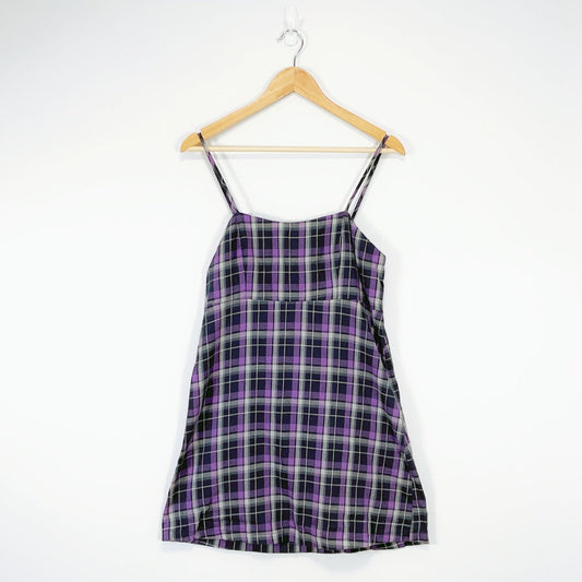 FACTORIE - Purple Plaid 100% Cotton Slip Dress