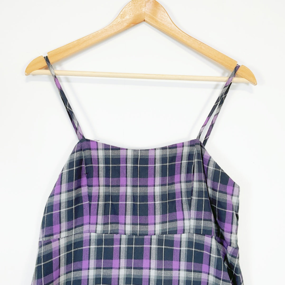 FACTORIE - Purple Plaid 100% Cotton Slip Dress