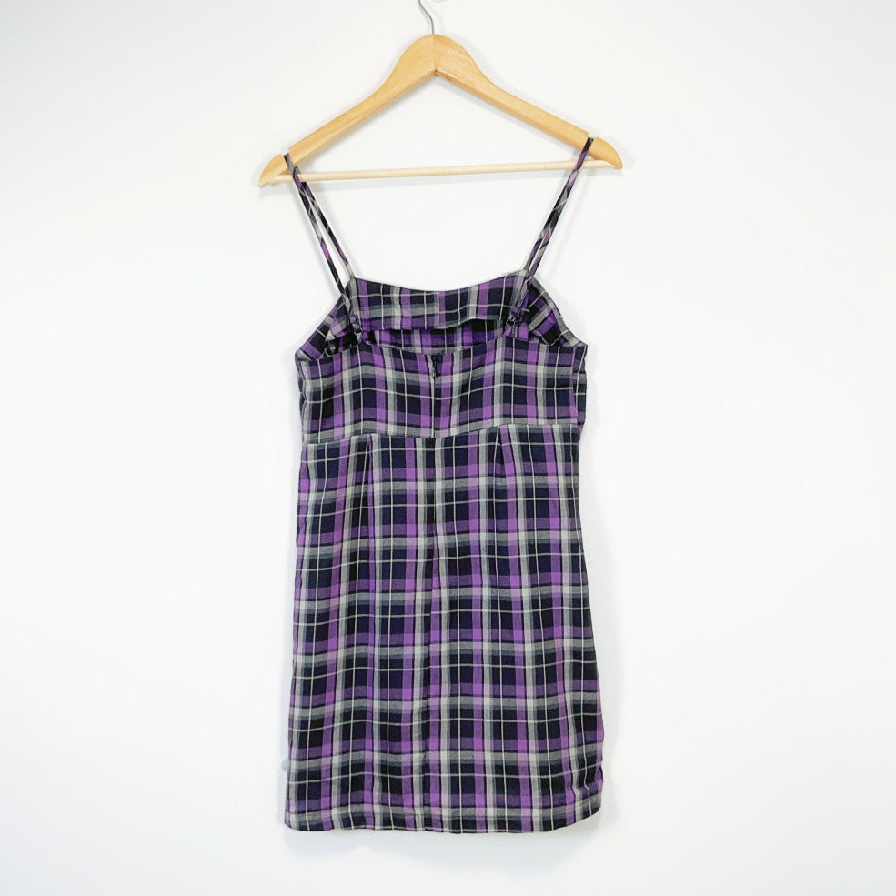 FACTORIE - Purple Plaid 100% Cotton Slip Dress