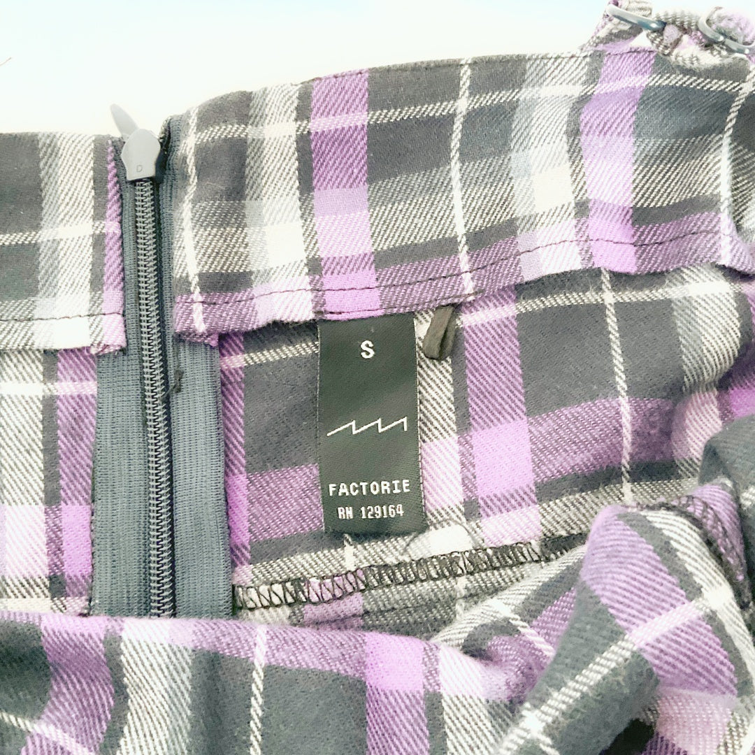 FACTORIE - Purple Plaid 100% Cotton Slip Dress