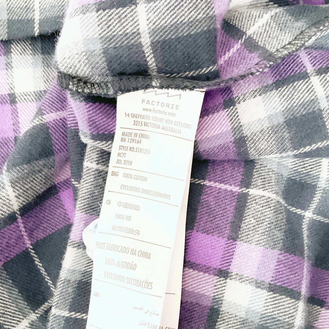 FACTORIE - Purple Plaid 100% Cotton Slip Dress