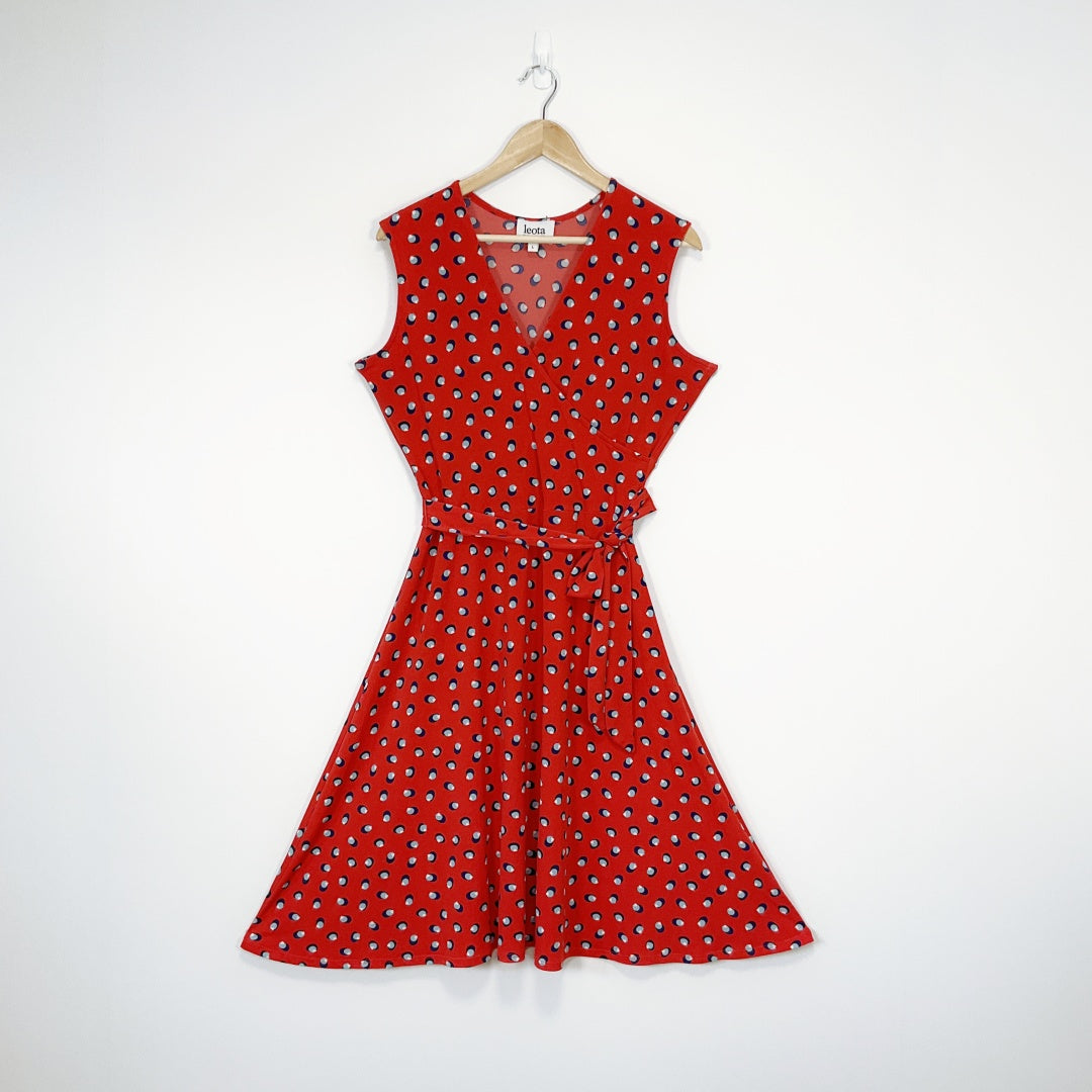 Leota - Red Polka-Dot Sleeveless Wrap Dress