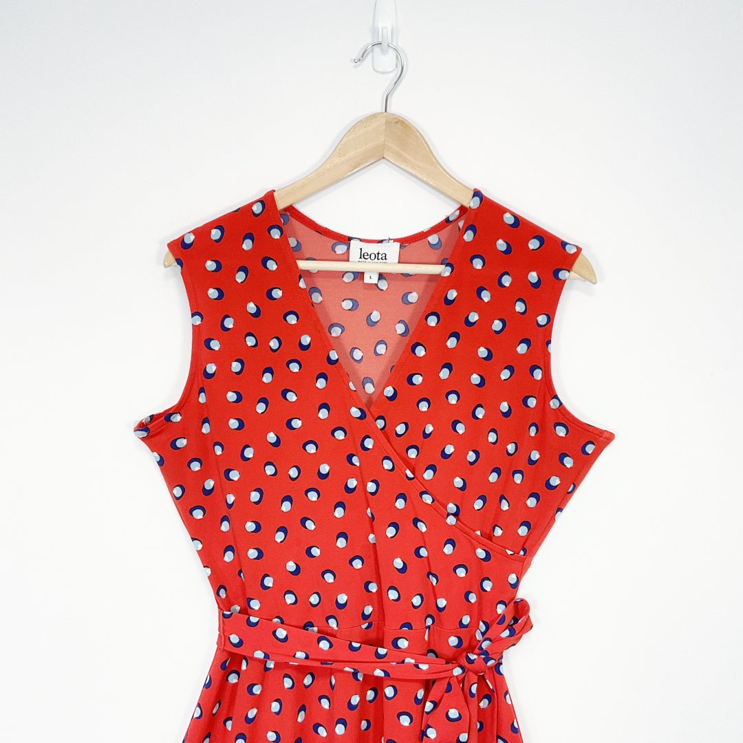 Leota - Red Polka-Dot Sleeveless Wrap Dress