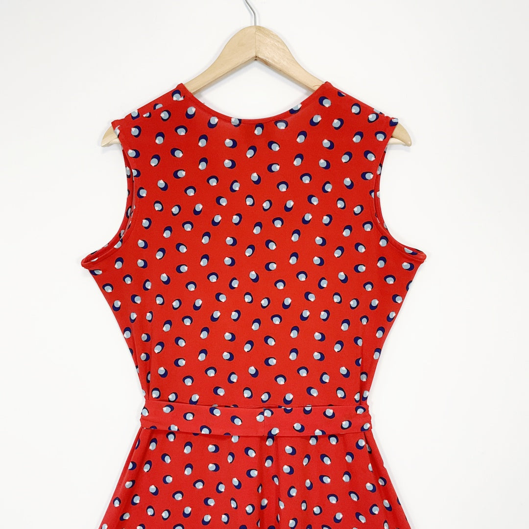 Leota - Red Polka-Dot Sleeveless Wrap Dress