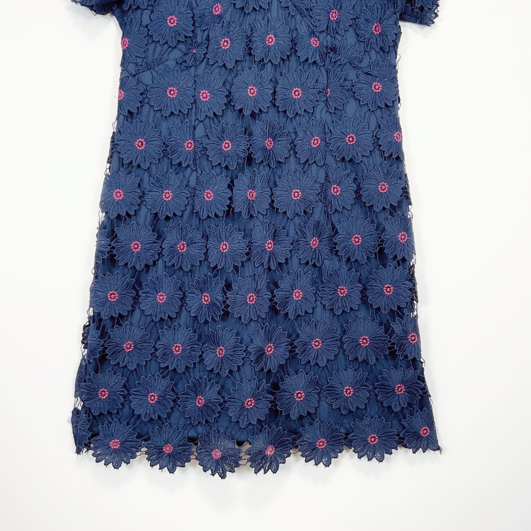 HARLOW - Navy Floral Lace Polyester V-Neck Dress