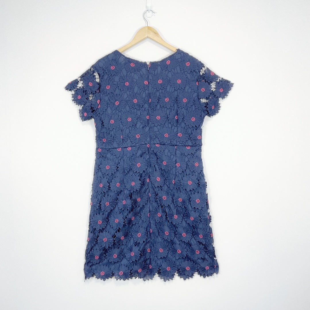 HARLOW - Navy Floral Lace Polyester V-Neck Dress