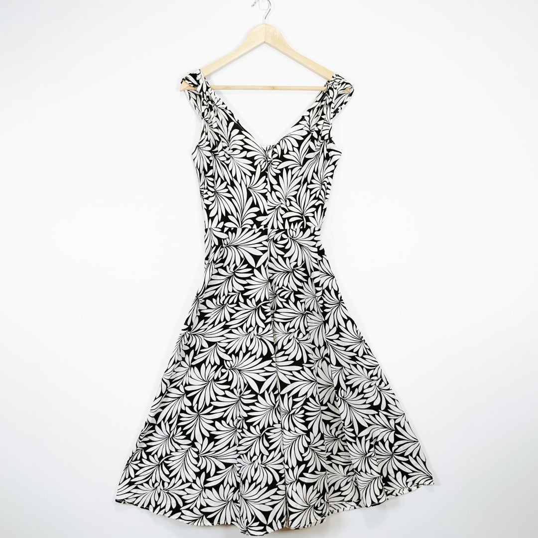 SACHA DRAKE - Black & White Leaf-Print Cotton Dress
