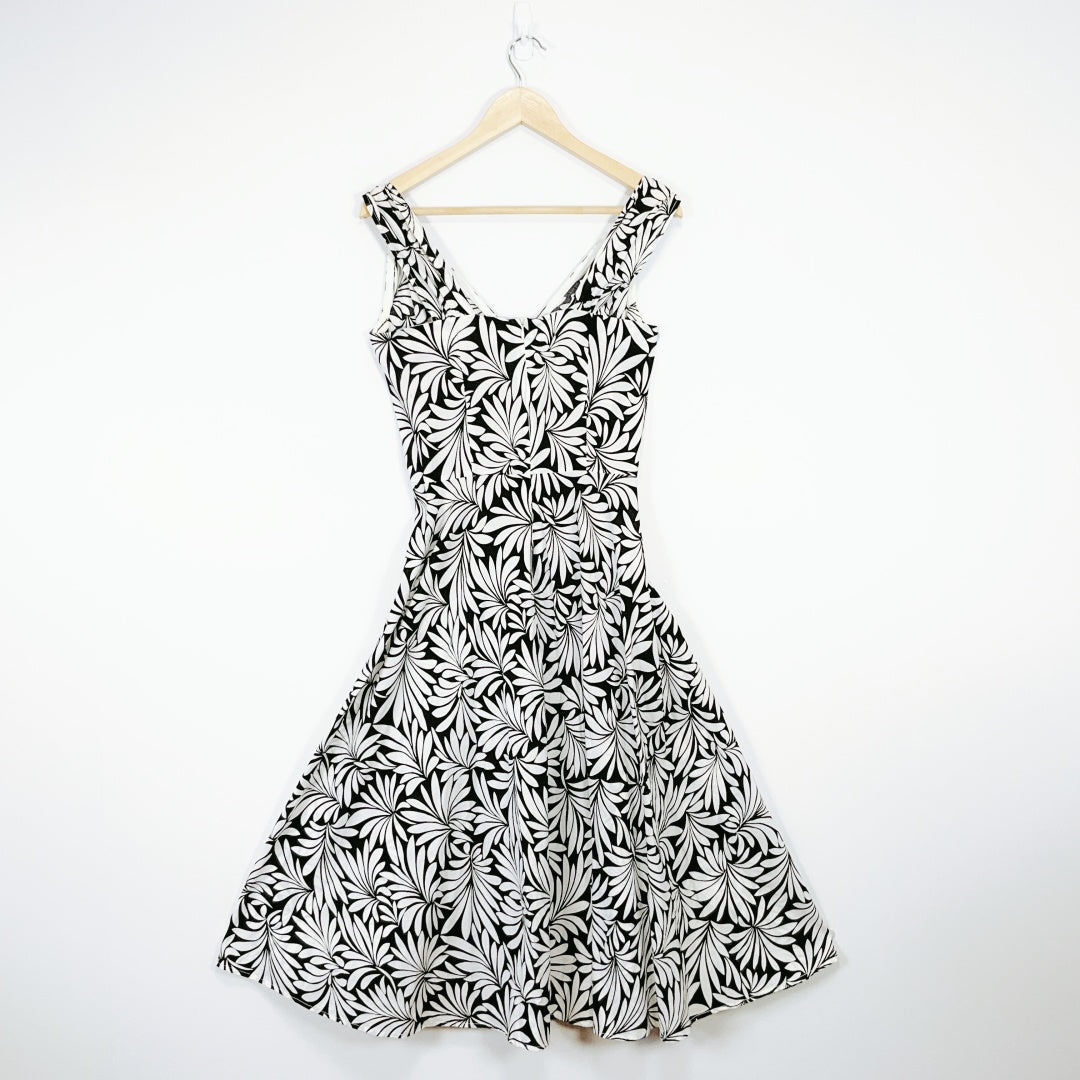 SACHA DRAKE - Black & White Leaf-Print Cotton Dress