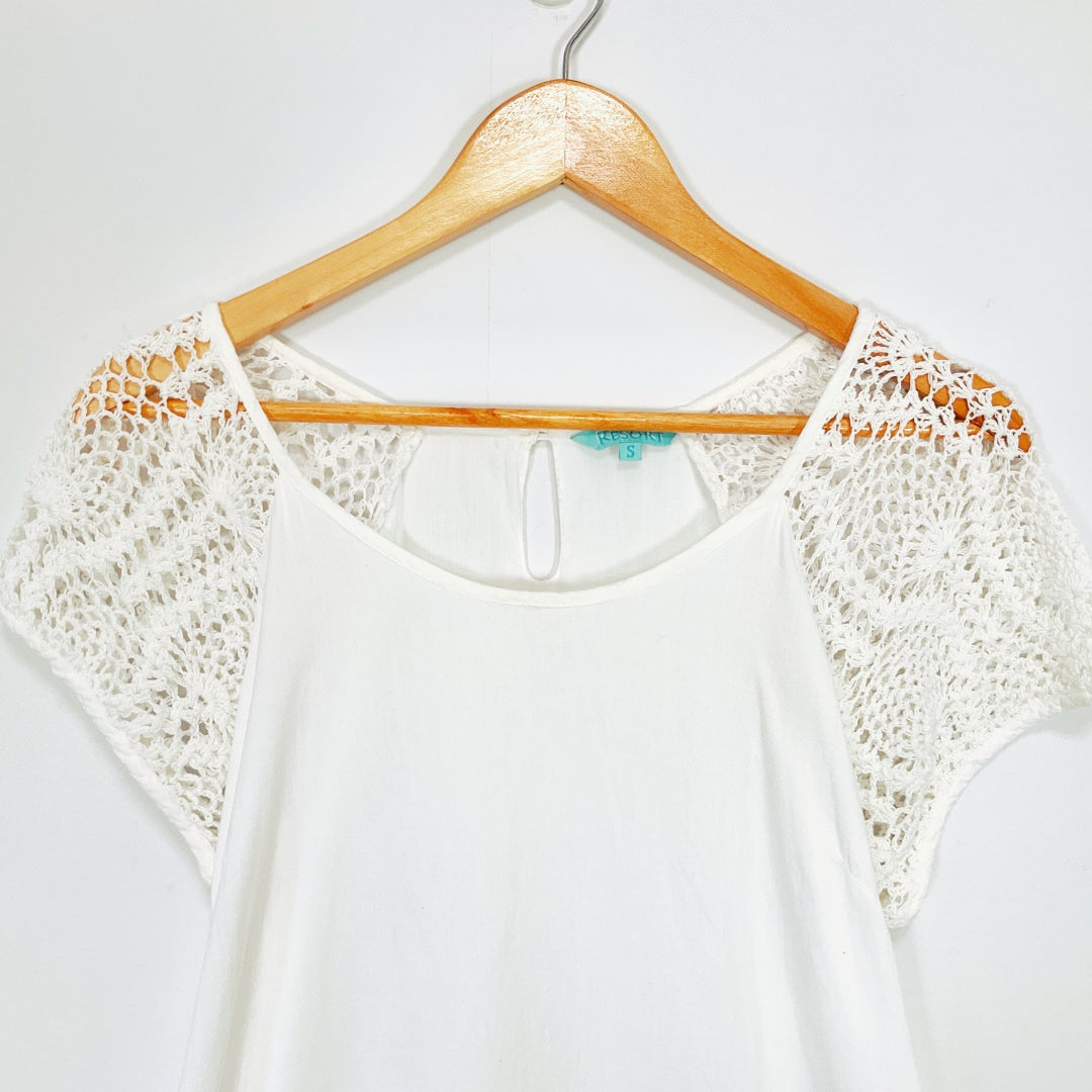 Resort - Crochet Sleeve Mini Cotton Dress