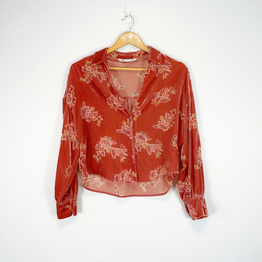 ZARA - Velvet Floral Blouse
