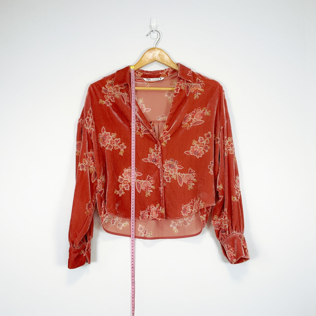 ZARA - Velvet Floral Blouse