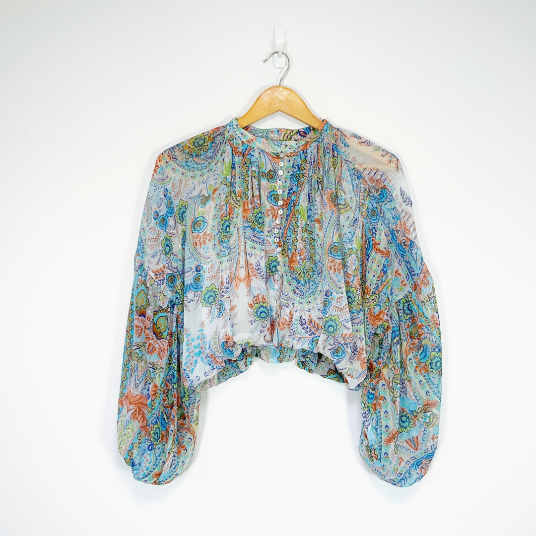 ZARA - Sheer Paisley Crop Blouse