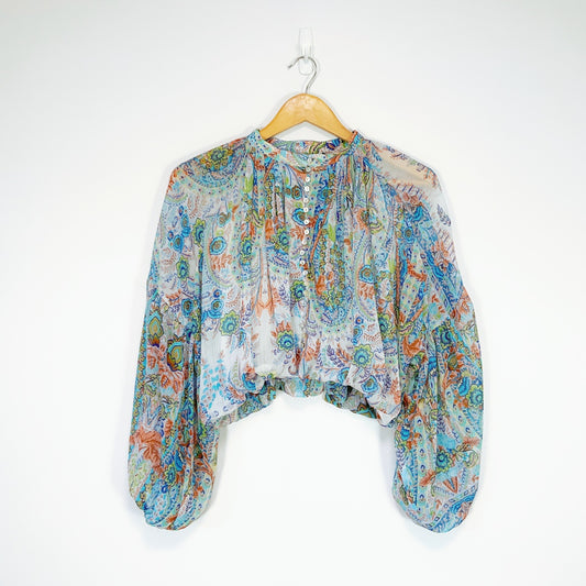ZARA - Sheer Paisley Crop Blouse