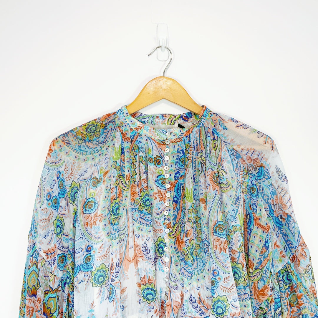 ZARA - Sheer Paisley Crop Blouse