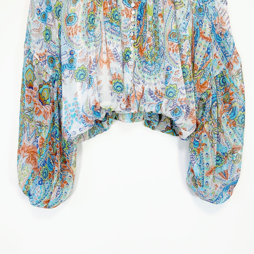 ZARA - Sheer Paisley Crop Blouse
