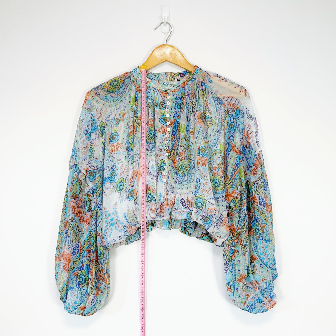 ZARA - Sheer Paisley Crop Blouse