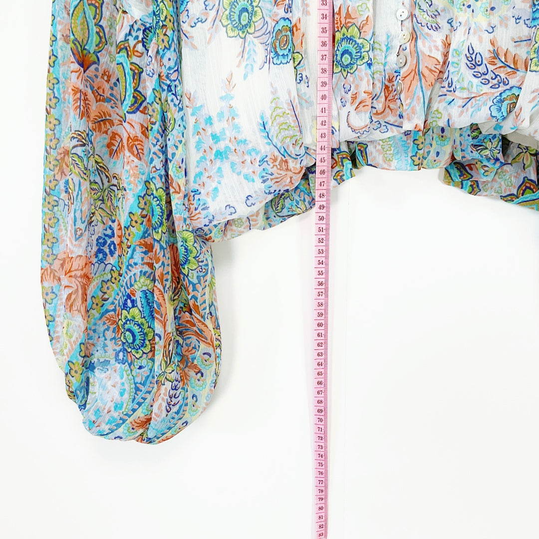 ZARA - Sheer Paisley Crop Blouse