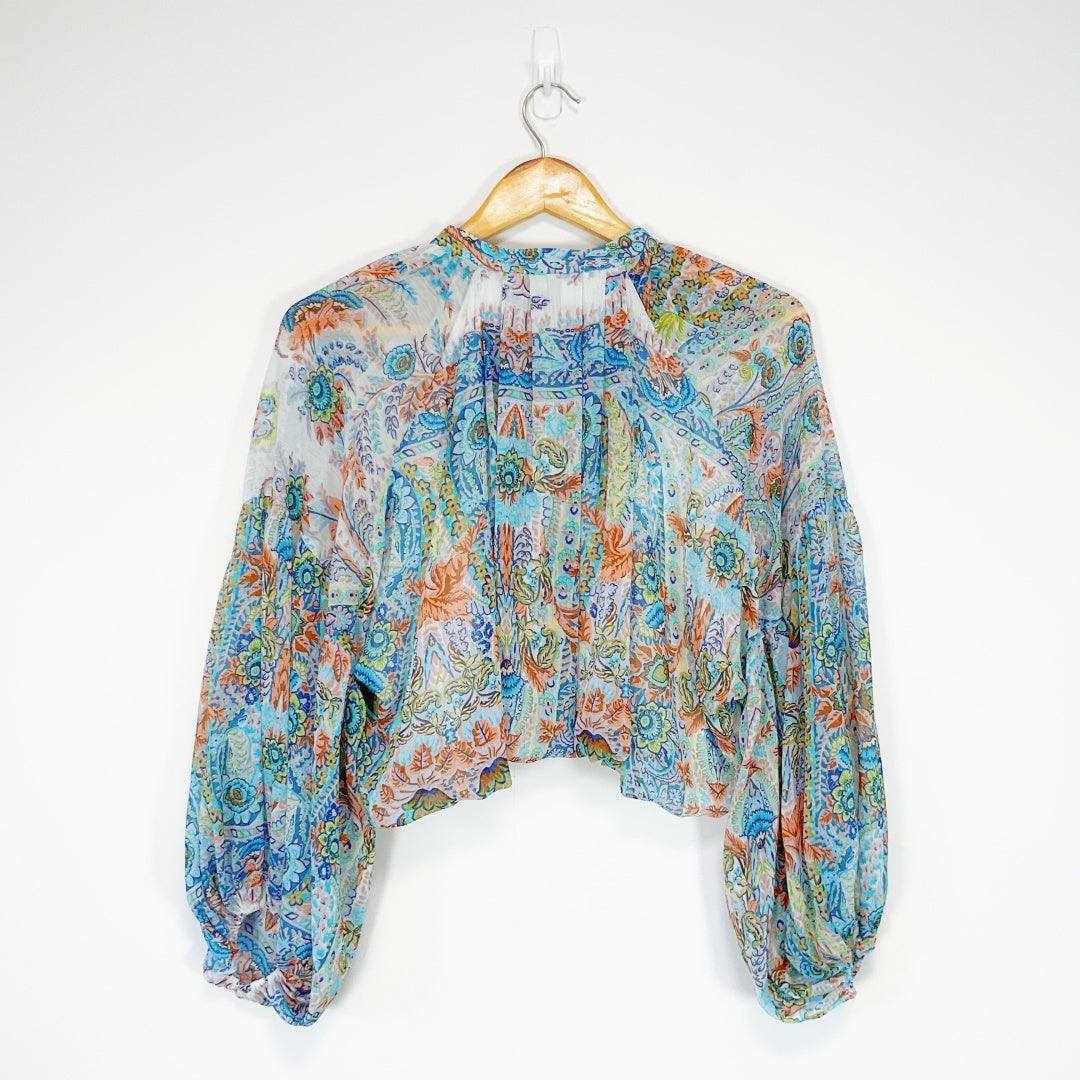 ZARA - Sheer Paisley Crop Blouse