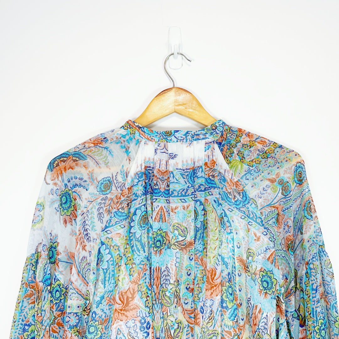 ZARA - Sheer Paisley Crop Blouse