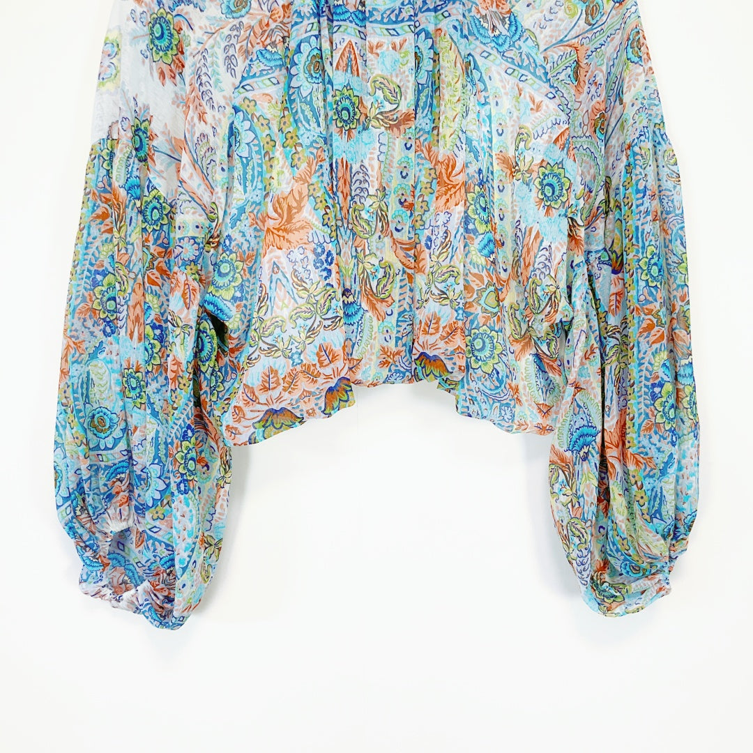 ZARA - Sheer Paisley Crop Blouse
