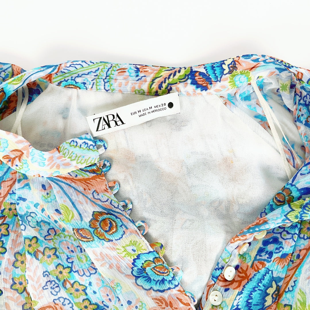 ZARA - Sheer Paisley Crop Blouse