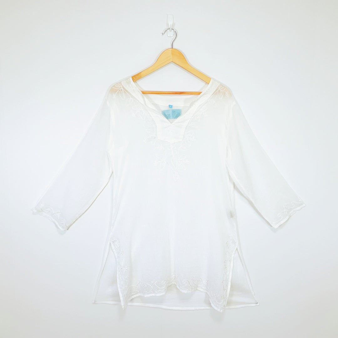 Pure White Cotton Tunic Top – Size M