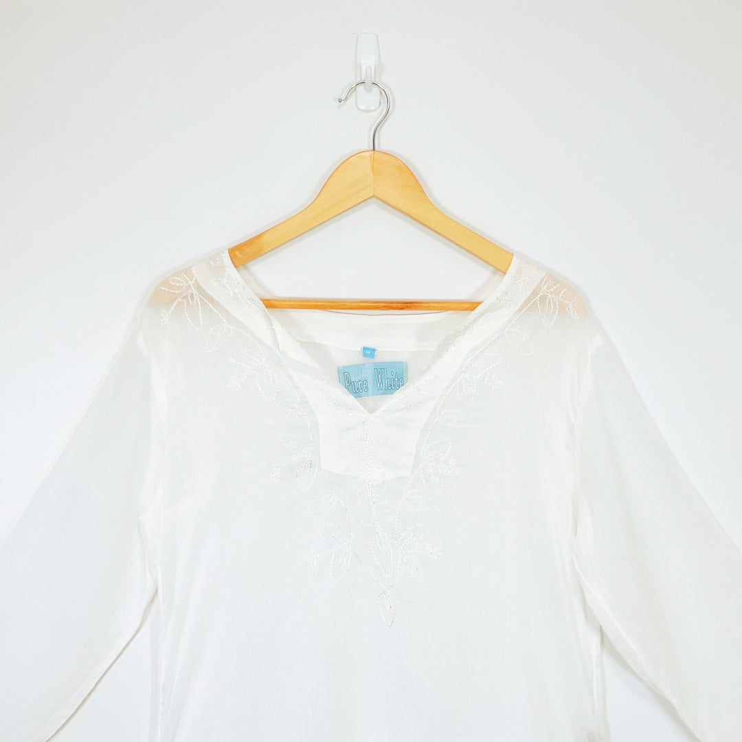 Pure White Cotton Tunic Top – Size M
