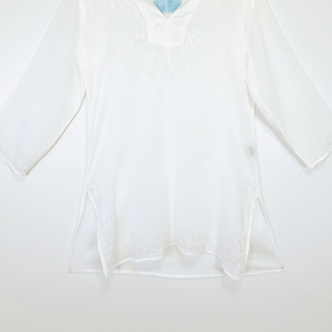 Pure White Cotton Tunic Top – Size M