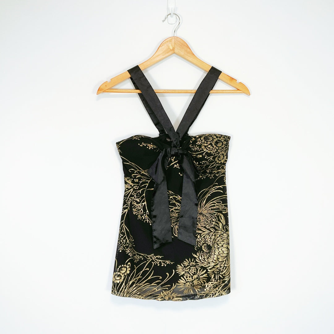 Pagani Black Mesh Ruffle Top – Size 8