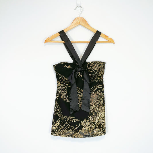 Pagani Black Mesh Ruffle Top – Size 8