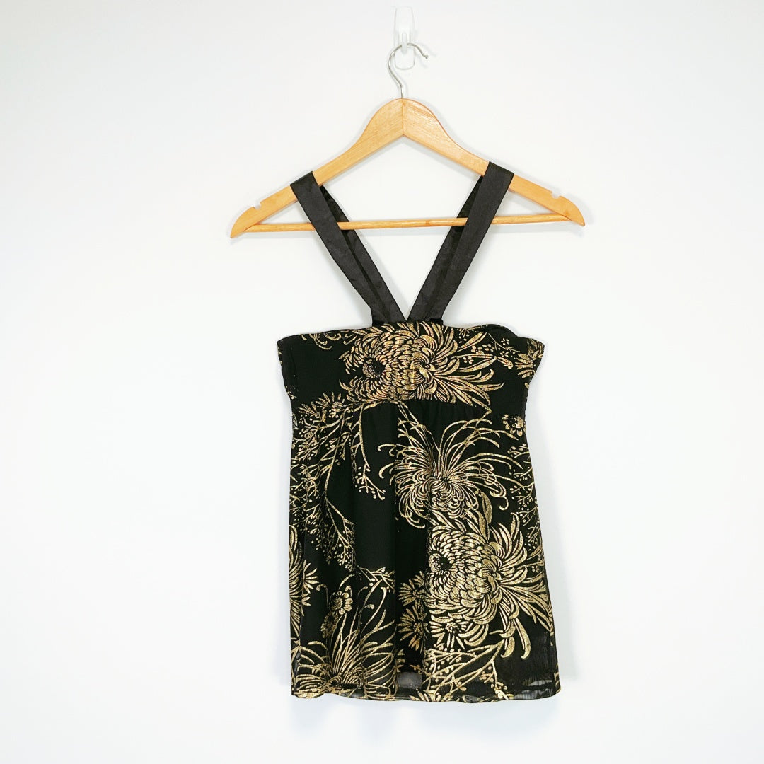 Pagani Black Mesh Ruffle Top – Size 8