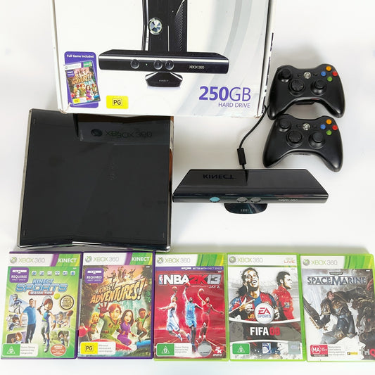 Xbox 360 250GB Bundle + Kinect + Loads of Games (5 Discs)