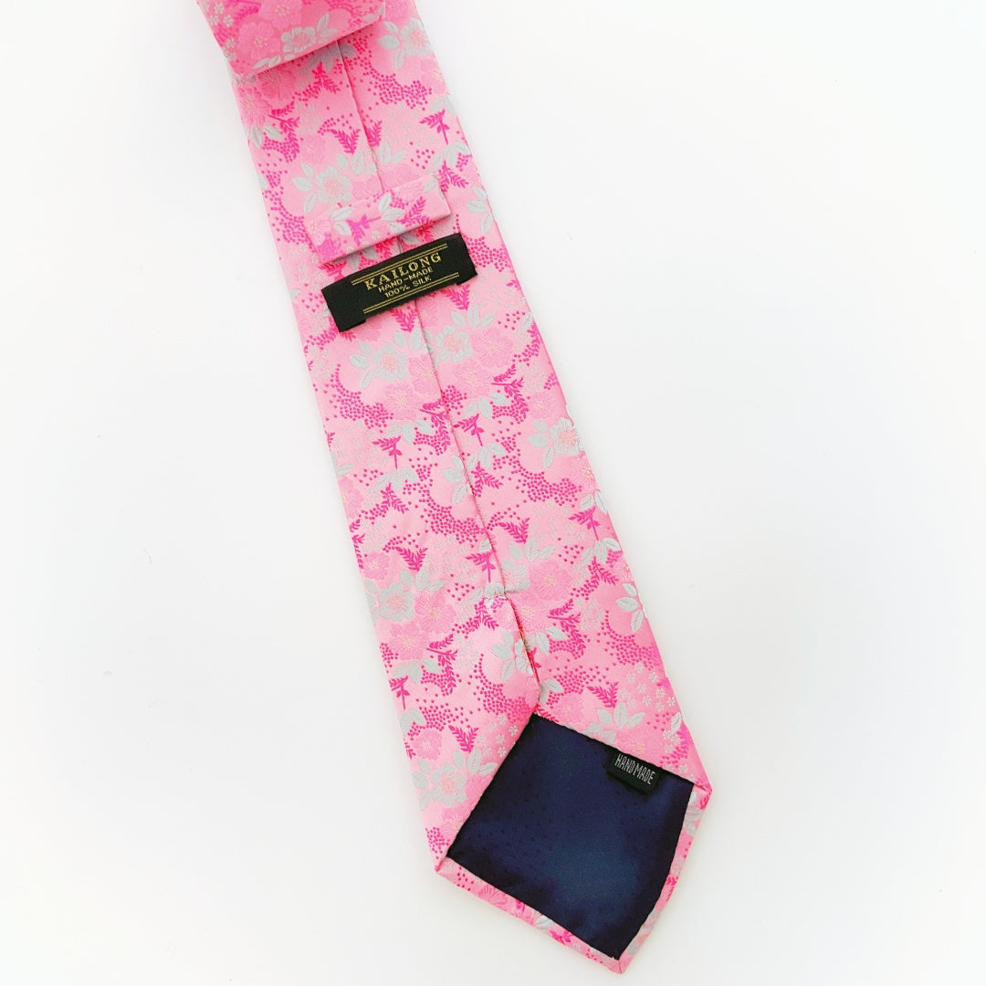 KAILONG-Handmade Silk Tie (Floral Pattern Pink)