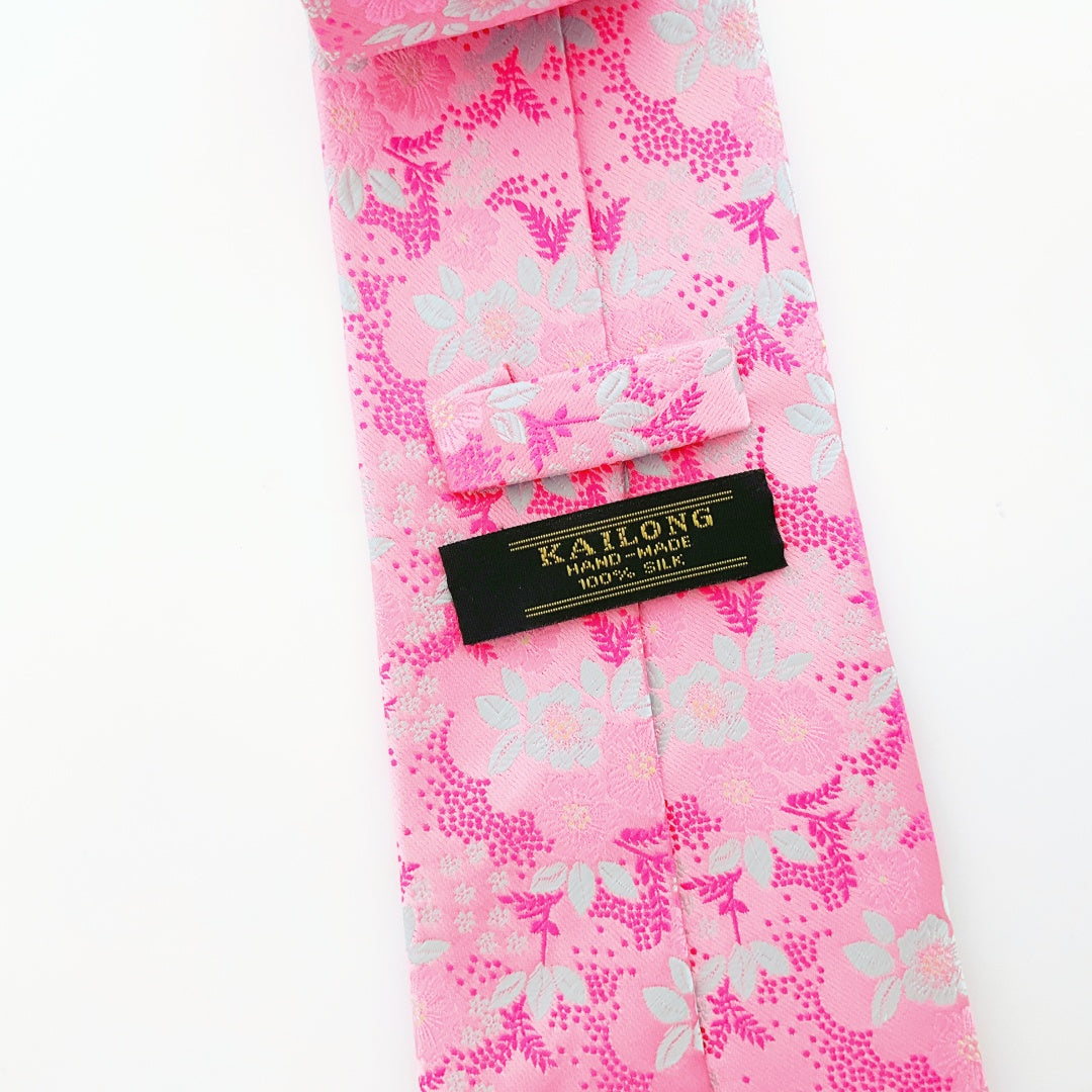 KAILONG-Handmade Silk Tie (Floral Pattern Pink)