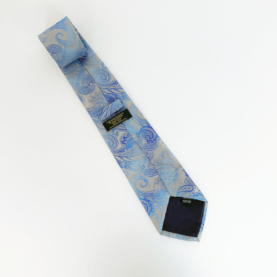 KAILONG-Handmade Silk Tie (Classic Paisley Blue&Grey)