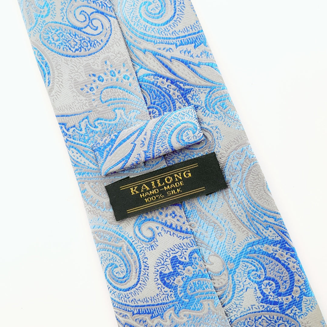 KAILONG-Handmade Silk Tie (Classic Paisley Blue&Grey)