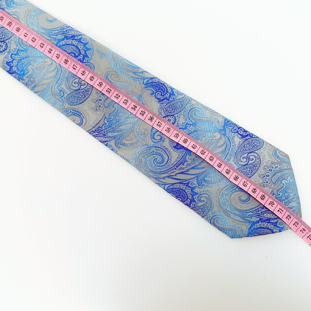 KAILONG-Handmade Silk Tie (Classic Paisley Blue&Grey)