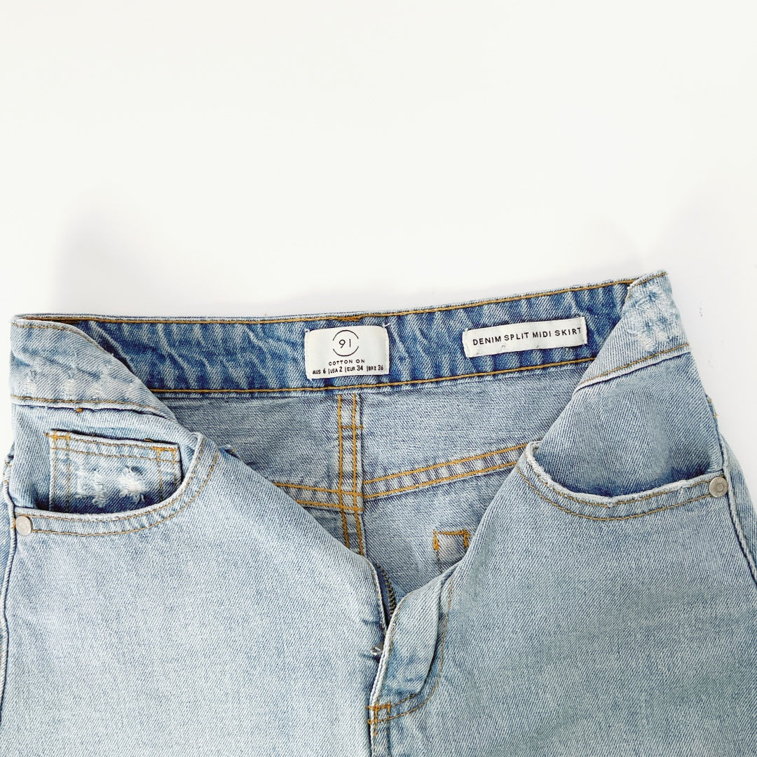 Cotton On - Denim Split Midi Skirt