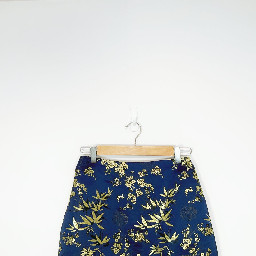 Glassons - Gold Floral Pattern Navy Mini Skirt