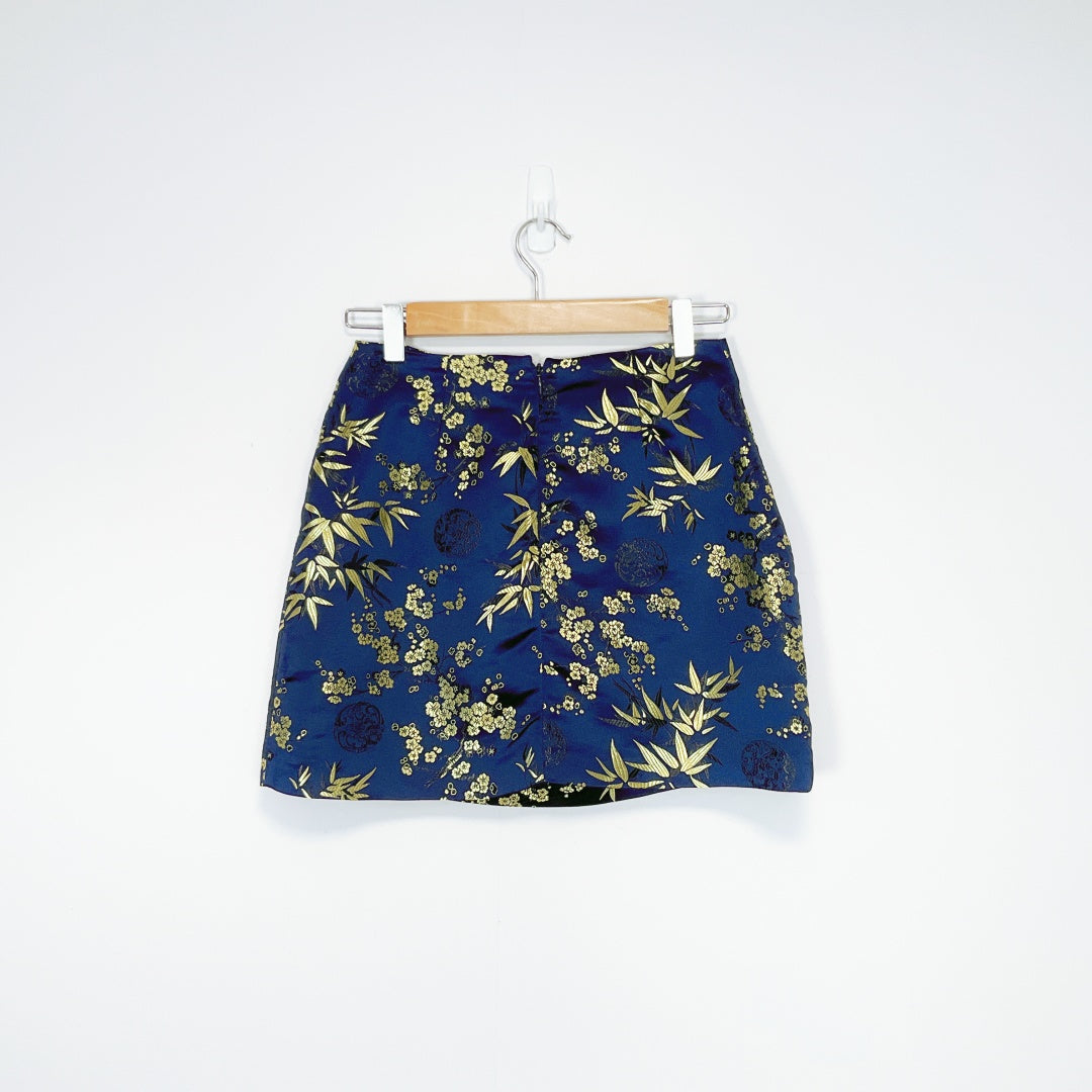 Glassons - Gold Floral Pattern Navy Mini Skirt