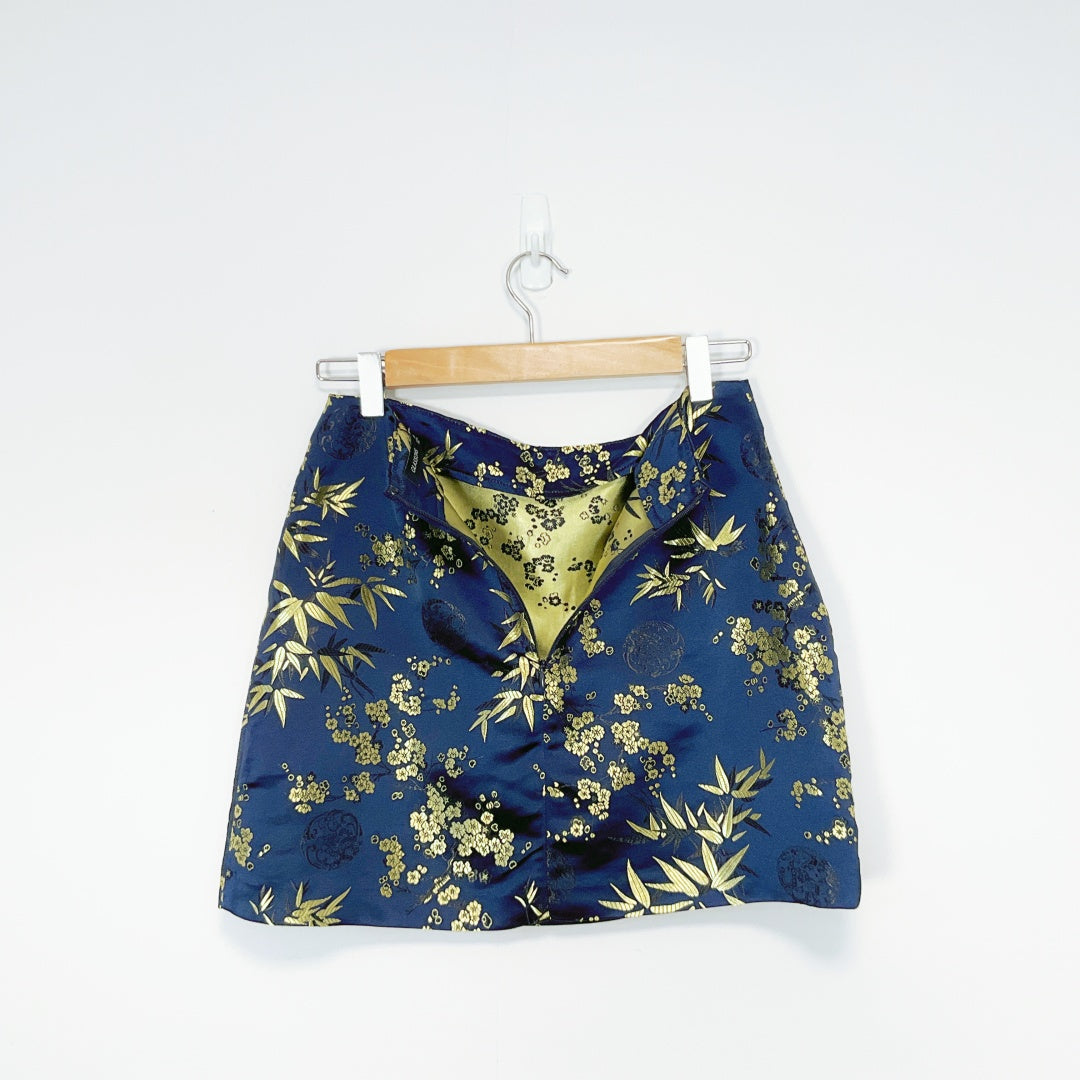 Glassons - Gold Floral Pattern Navy Mini Skirt