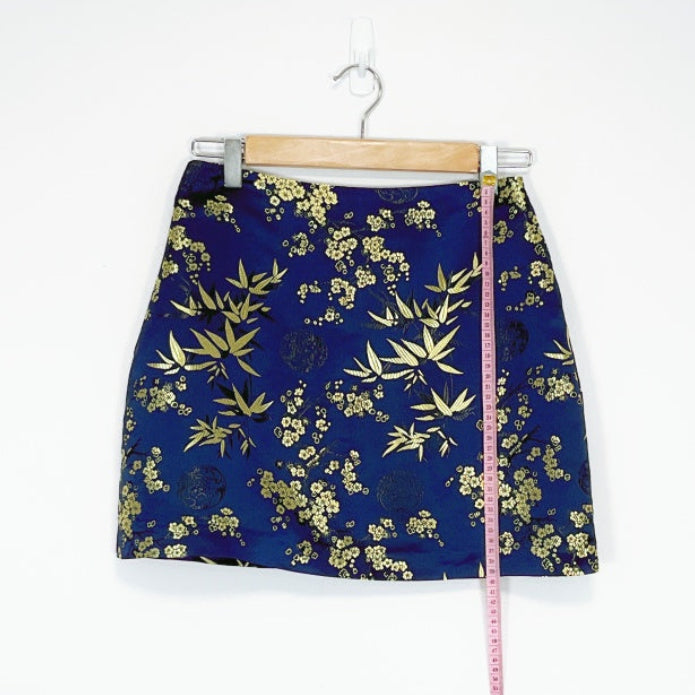 Glassons - Gold Floral Pattern Navy Mini Skirt