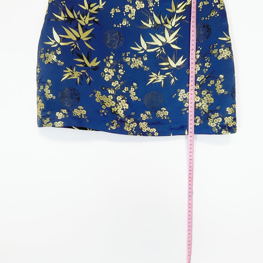 Glassons - Gold Floral Pattern Navy Mini Skirt