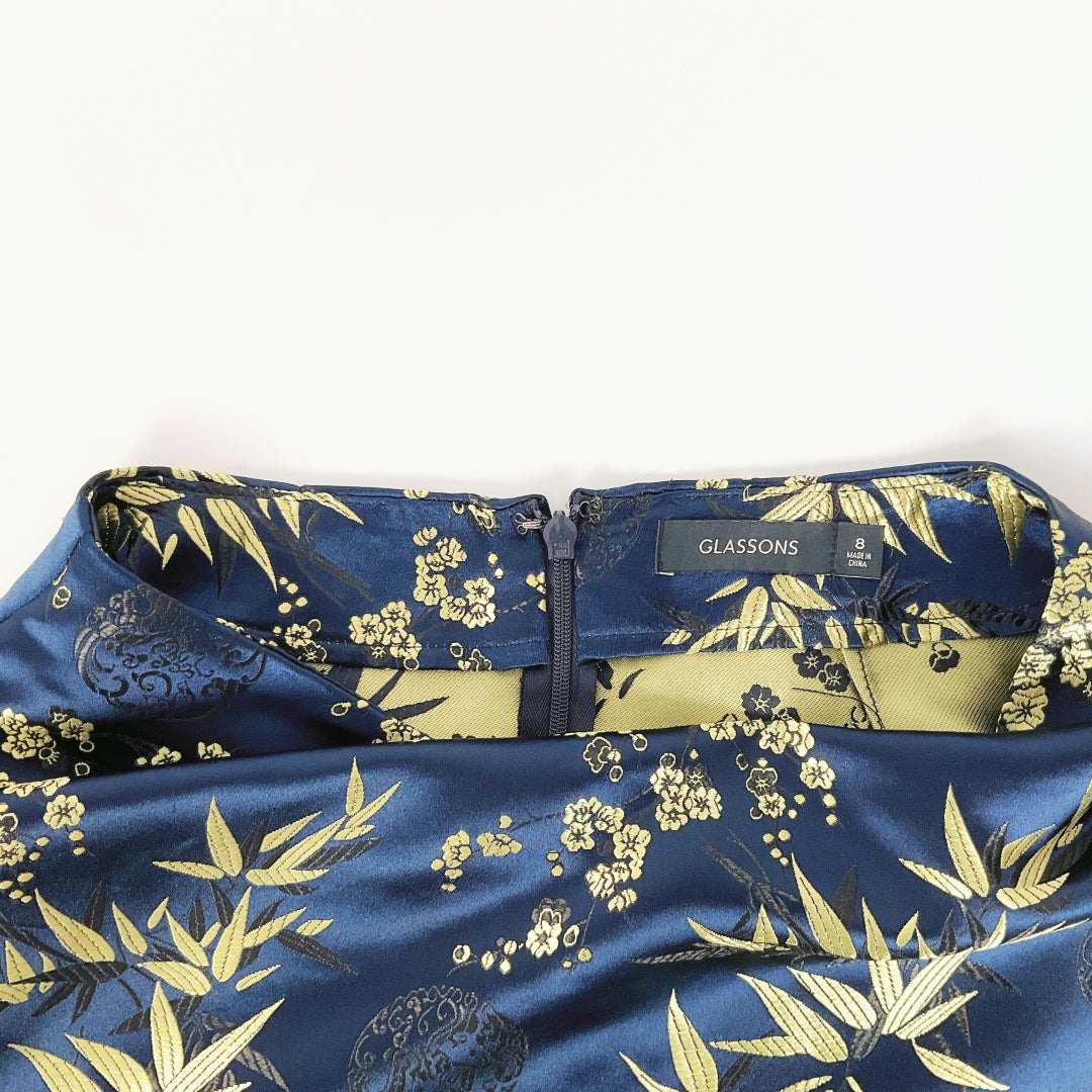 Glassons - Gold Floral Pattern Navy Mini Skirt