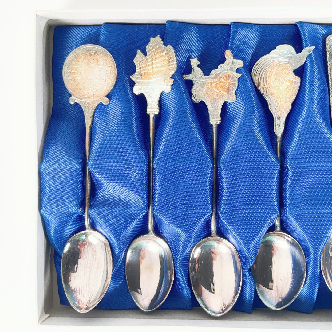 Vintage Sheraton Hong Kong Hotel & Towers Collectible Spoon Set - Original Box (6 pcs)
