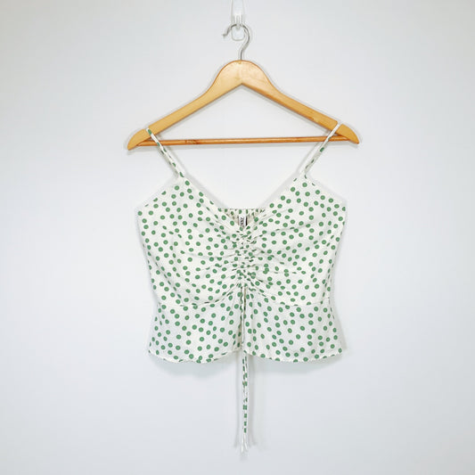 Zara - White Top with Green Dots & Front Tie