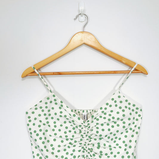 Zara - White Top with Green Dots & Front Tie