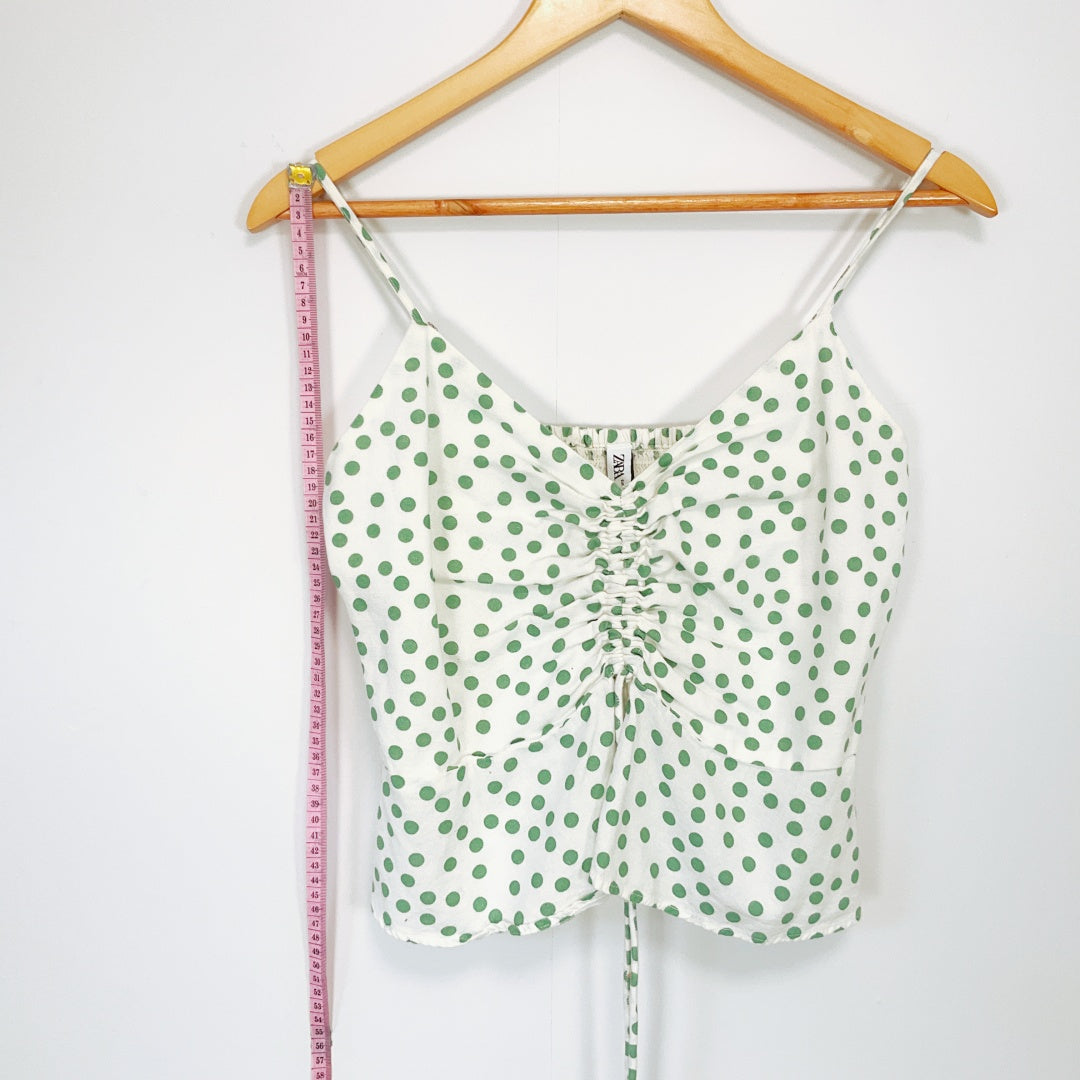 Zara - White Top with Green Dots & Front Tie